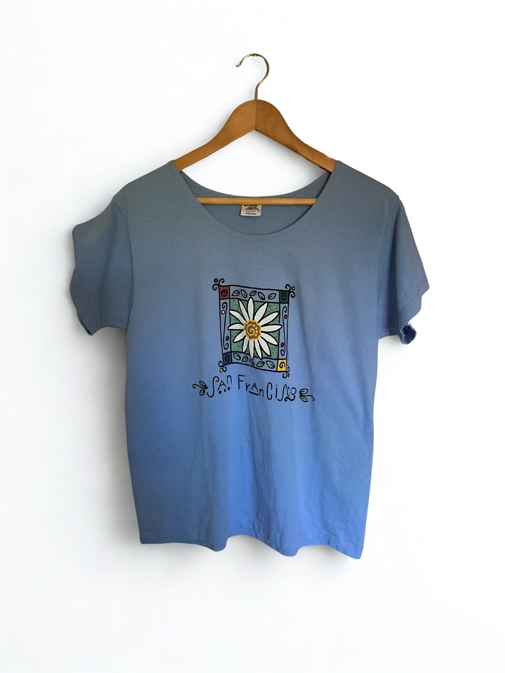 Vintage Crazy Shirt San Francisco Daisy Graphic Tee - Light Blue Women’s Top Med